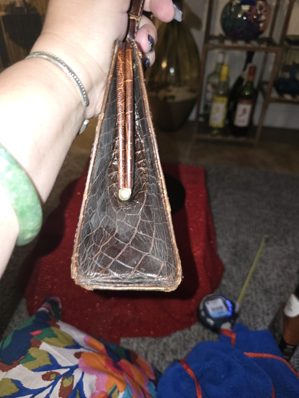 VINTAGE Classic Croc-Embossed Top-Handle Bag in Dark Brown EUC - Picture 5 of 13